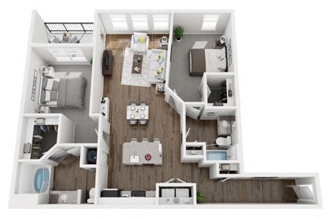 Floor plan for 2 beds, 2 baths, 1279 sqft